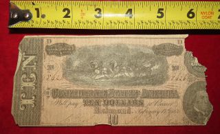 1864 Confederate State Of Richmond Ten Dollar $10 Treasury Note 85426 photo