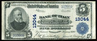 (san Francisco) $5 Bank Of Italy National Trust & Savings Assoc.  Banknote 13044 photo
