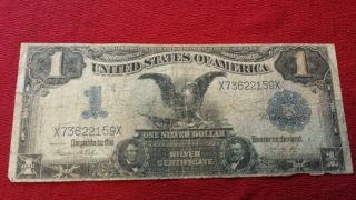 1899 One Dollar 1$ Silver Certificate Black Eagle Lincoln Grant Circulated photo