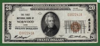 {norwood} $20 The First National Bank Of Norwood Ohio Ch 6322 Xf photo