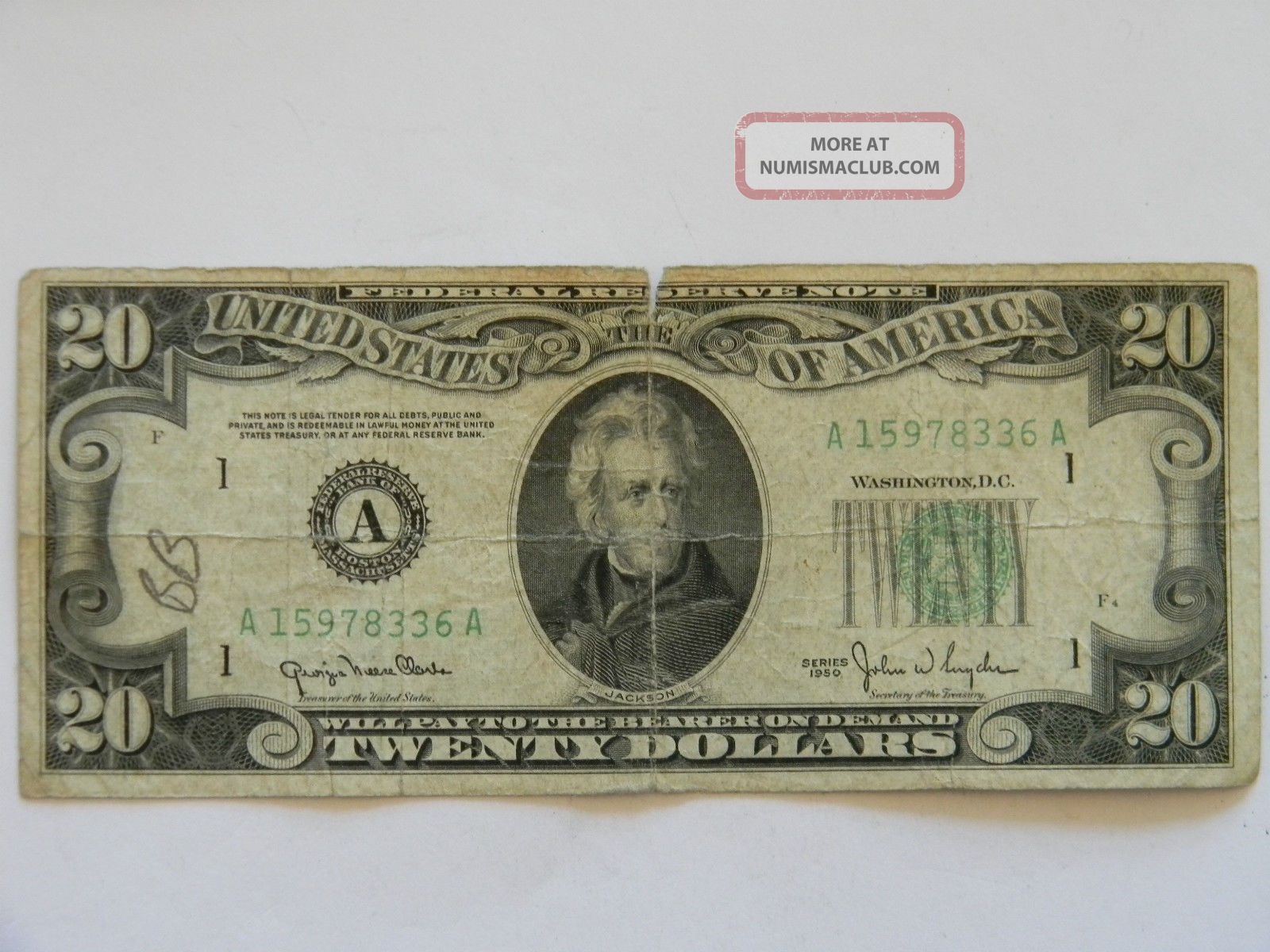 1950 Twenty Dollar Federal Reserve A Series Note 1950-twenty-dollar-federal-reserve-a-series-note
