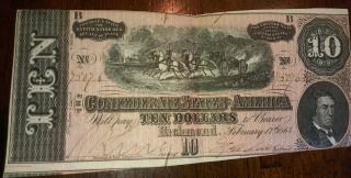 Confederate States Of America 10 Dollar Bill (richmond Va. ) 1864 photo