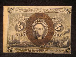 Hard To Find Postage Currency From 1863 For Five Cents,  Xtra Fine,  Cat $79.  95 photo