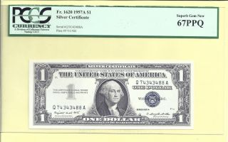 1957 - A $1 Silver Certificate Fr - 1620 Q - A Block Pcgs - Gem 67 Ppq 3488 photo