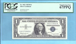 1957 - B $1.  00 Silver Certificate Fr - 1621 V - A Block Pcgs - Gem 67 Ppq 3522 photo