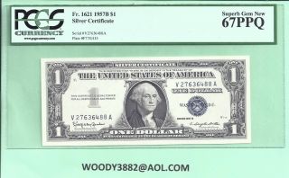 1957 - B $1.  00 Silver Certificate Fr - 1621 V - A Block Pcgs - Gem 67 Ppq 6488 photo