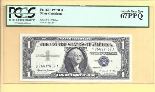 1957 - B $1.  00 Silver Certificate Fr - 1621 S - A Block Pcgs - Gem 67 Ppq 7469 photo