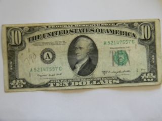 1950c Ten Dollar $10.  00 Federal Reserve A Series 