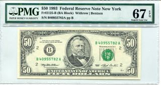 1993 $50 Pmg 67 Epq Fr 2125 - B Pop 2 Frn Federal Reserve Note Ny District Bill photo
