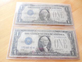 $1 Silver Certs Circulated (2) 1928a Funny Backs photo
