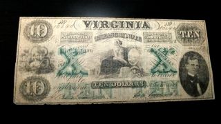 Scarce 1862 $10 Virginia Treasury Note Obsolete Currency 2 photo
