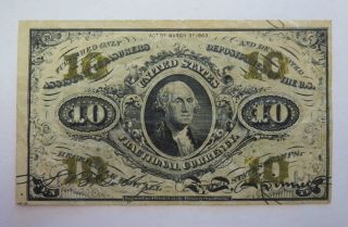 1860 ' S Us 10 Cent Fractional Note,  3rd Issue - Attractive Civil War photo