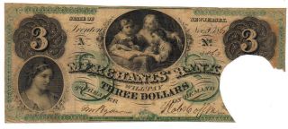 $3 Merchants Bank 1861 Trenton Jersey Children Obsolete Paper Currency Note photo