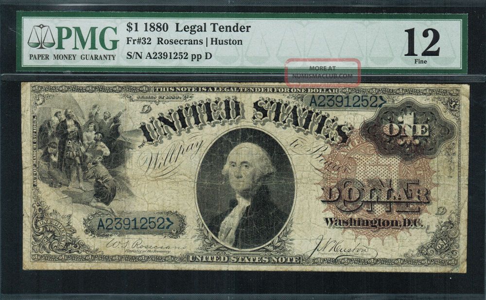 1880 $1 Legal Tender Fr - 32 - Large Brown Spiked Seal - Graded Pmg 12 - Scarce Large Size Notes photo