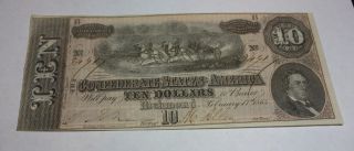 Civil War 1864 $10 Bill Confederate Currency Note Ten Dollar Richmond photo
