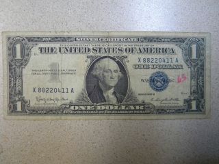 1957 $1.  00 Silver Certificate - Blue Seal - Circulated Series 1957 B photo
