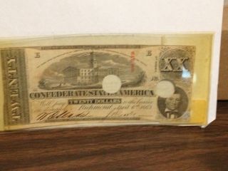 1863 Confederate States Of America Twenty Dollar photo