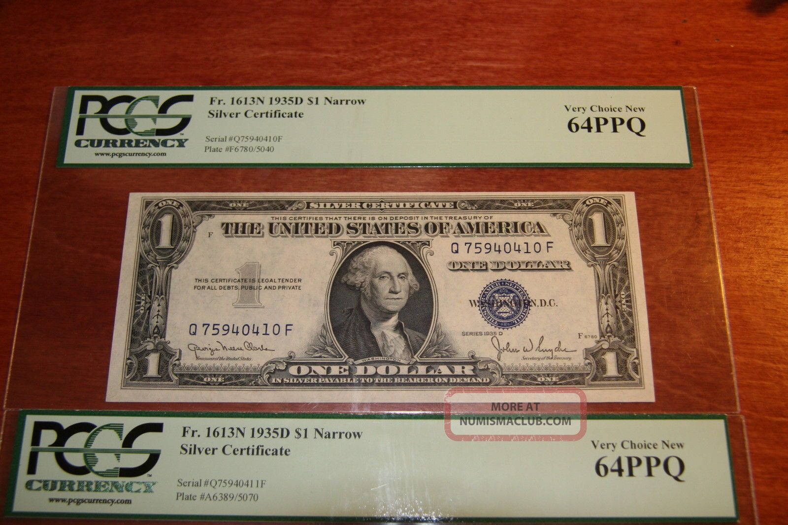 Two Consec 1935 D $1 Silver Certificate Fr 1613n Pcgs Very Choice