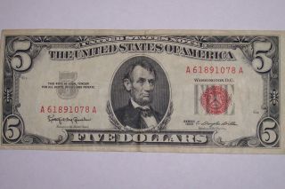 U.  S.  Note $5 Bill 1963 Red Seal Circulated Five Dollars photo