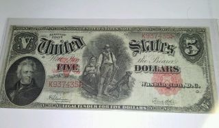 Rare 1907 Us $5 Five Dollars Large Bill Decent photo