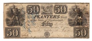 $50 Planters Bank Natchez Mississippi Old Obsolete Bill Ms Money Currency Note photo