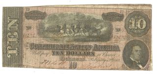 Confederate Civil War Currency Csa Bill Richmond $10 - Note Csa,  Feb.  17th1864 photo