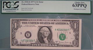 1977a Federal Reserve $1 Error Misaligned Overprint Pcgs 63 Ppq Choice photo