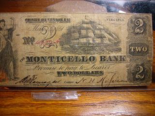 $2 Monticello Bank,  Charlottesville,  Virginia - May 1st,  1861 - Serial 4977a photo