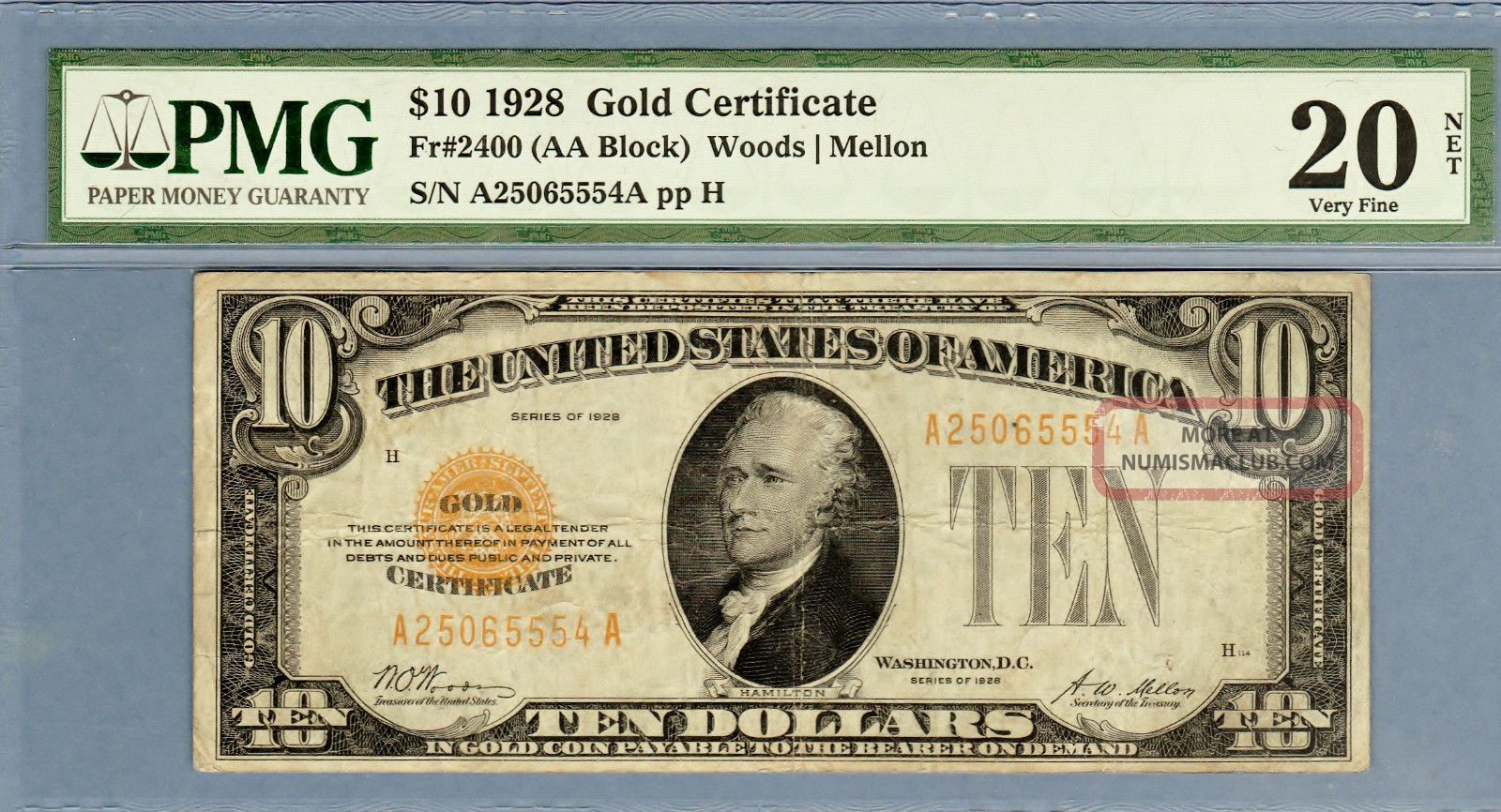 1928 $10 Gold Certificate Graded By Pmg 20 Very Fine Small Size Notes photo
