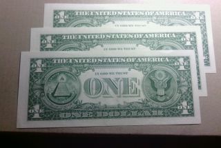 3 Crisp 2009 Off Center Dollars All In Consecutive Order + Silver Certificate. photo