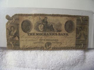 Obsolete Authentic The Mechanics Bank $5 Currency Note 1849 Georgia C1879 photo