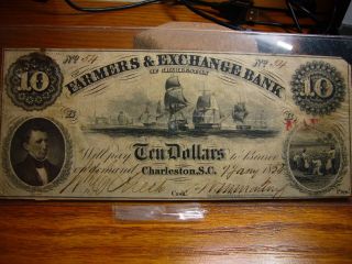 $10 Farmers & Exchange Bank,  Charleston Sc - Jany 7,  1854 - Serial 54 photo