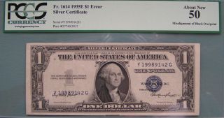 1935 - E 1 Dollar Bill Misalignment Of Black Overprint Pcgs 50 About photo