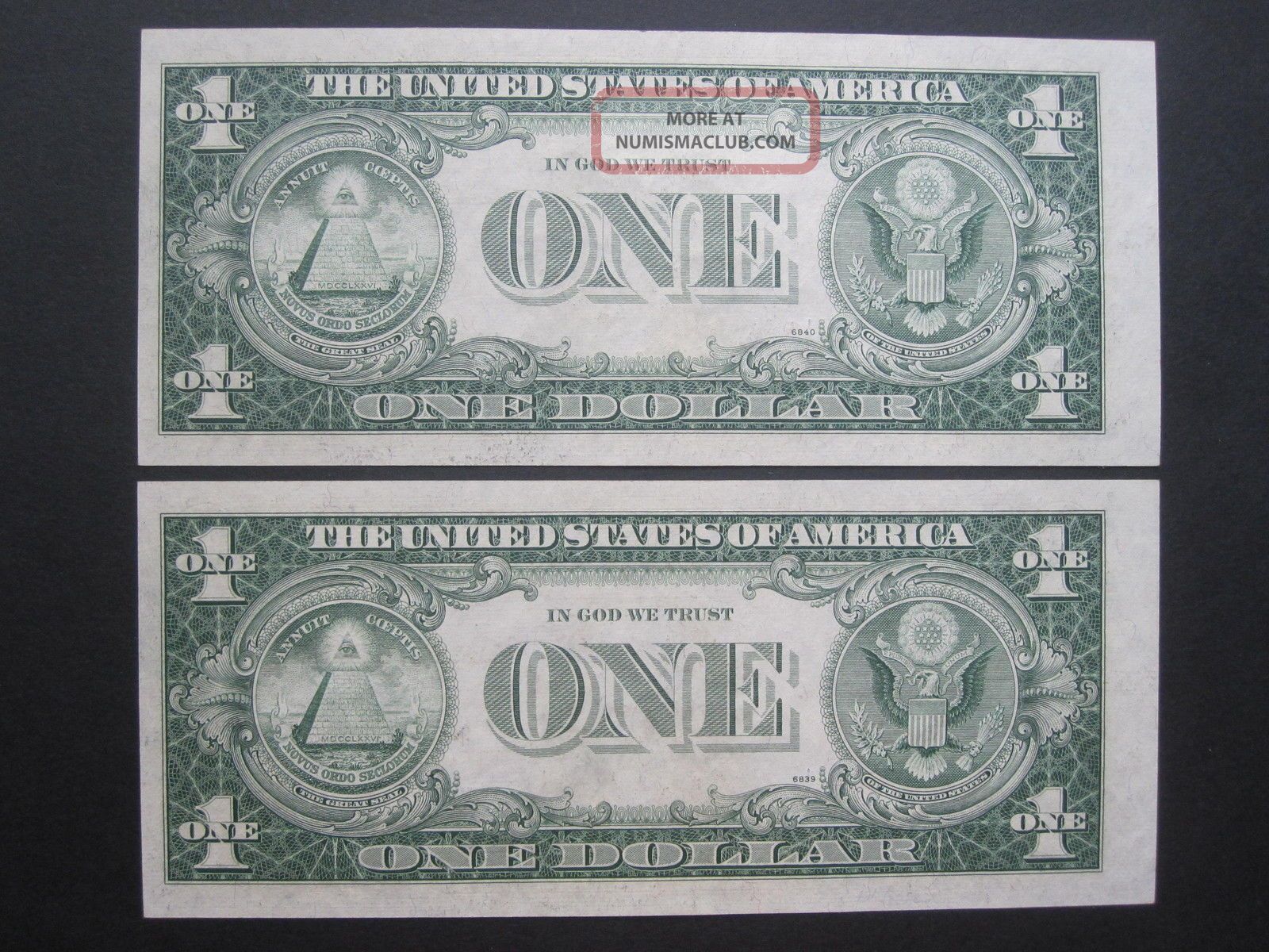 2 Consecutive 1935 H $1 Silver Certificate Low 00 Uncirculated Us Old Money
