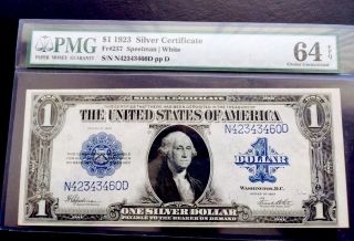 1923 $1.  00 Silver Certificate Certified And Graded By Pmg 64 Epq Uncirculated photo