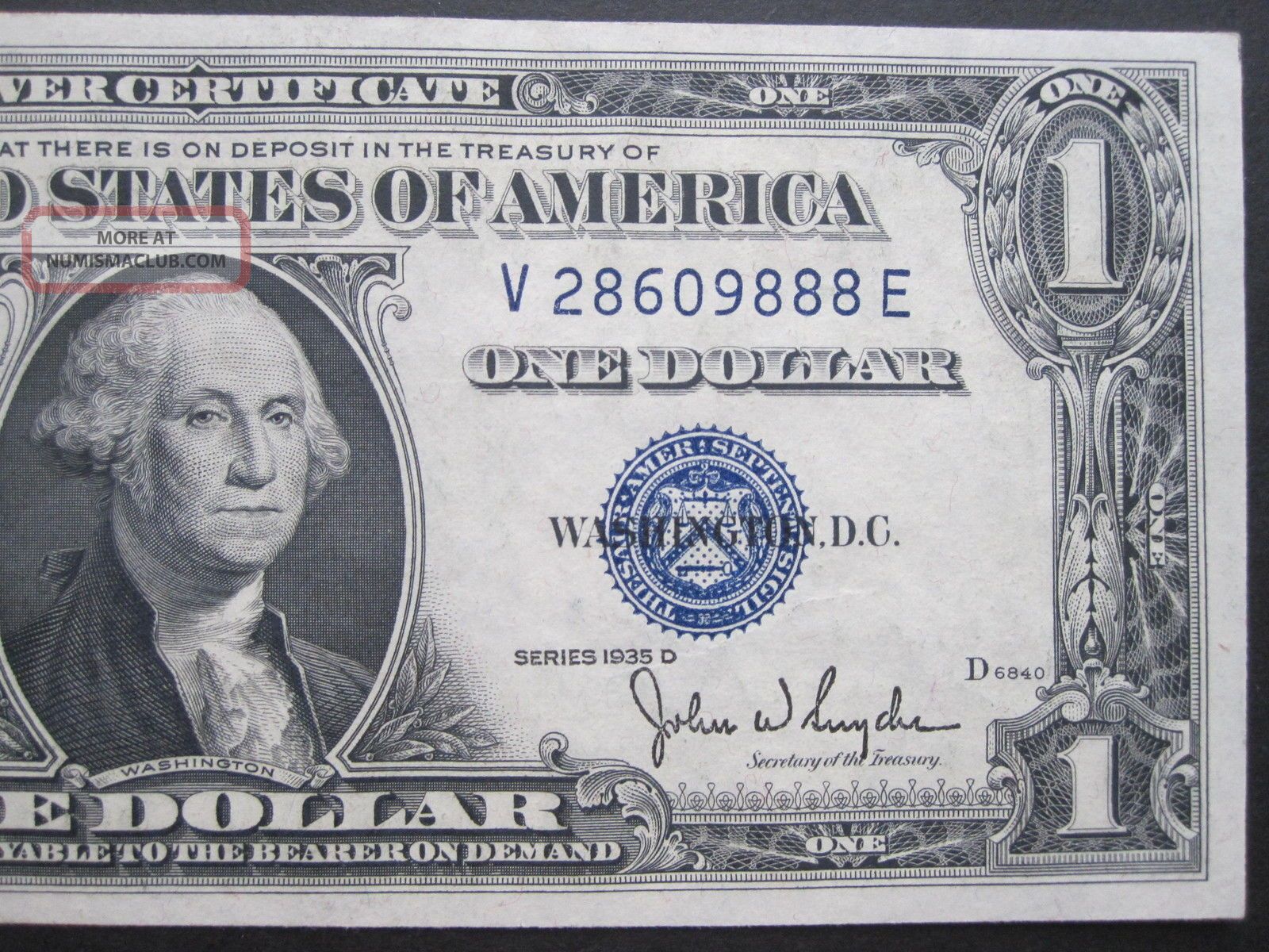 1935d $1 Silver Certificate Uncirculated Blue Seal $1 Dollar Ve Block