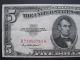 1953a $5 Red Seal Legal Tender B - A Block,  Us Old Collectible Paper Money Cash Small Size Notes photo 2