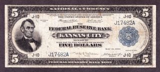 Us 1918 $5 Frbn Kansas City Fr 803 Vf (- 482) photo