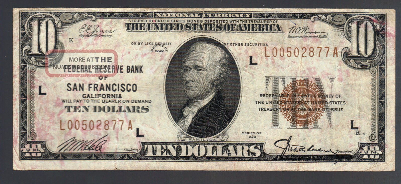 $10 1929 National Scarce San Francisco Ca Brown Seal Federal Reserve Bank Note Small Size Notes photo
