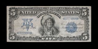 1899 Five Dollars $5 Silver Certificate Crisp Onepapa Indian Chief Lt Circulated photo