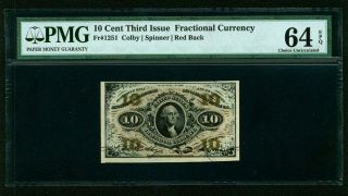 U.  S.  1864 - 69 10 Cents Fractional Currency Fr - 1251 Certified Pmg 