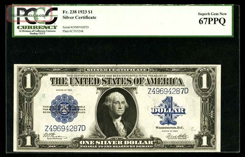 1923 $1 Silver Certificate Banknote 238 Gem Uncirculated Certified Pcgs