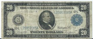 1914 $20 Federal Reserve Note - Fr 1071 - Fine - San Francisco - Usa Ship photo