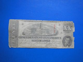 Civil War Confederate 1863 20 Dollar Bill Richmond Paper Money Currency Note Cs photo