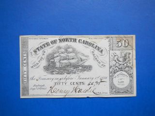 Civil War Confederate 1862 50 Cents Note Ship Raleigh North Carolina Paper Money photo