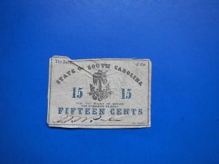 Civil War Confederate 1863 15 Cents Note South Carolina Paper Money Antique 1 Sc photo