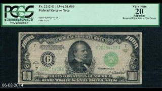 1934 $1000 Federal Reserve Note (very Fine 20 Apparent) photo