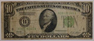 1928 B $10 United States Federal Reserve Note Woods & Mellon photo