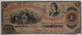 1860 Augusta Georgia $1.  00 Augusta Insurance & Banking Co.  Note photo