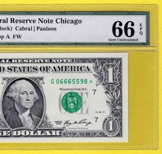 2006 $1 Dollar Chicago Star Note Pmg Graded 66 Gem Unc Epq With Fancy Numbers photo